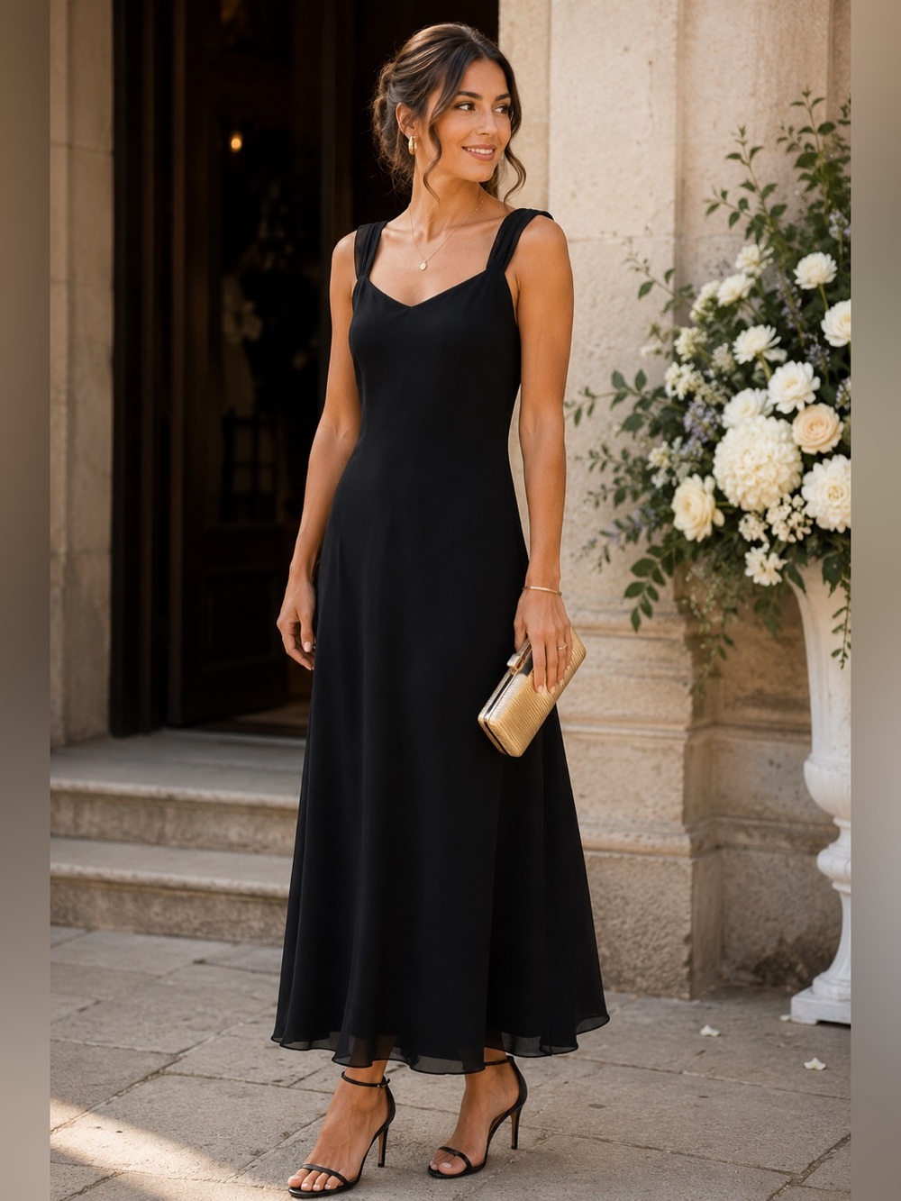 Nouveau Edition Black Maxi Dress Minimalist Wedding Guest Event Large